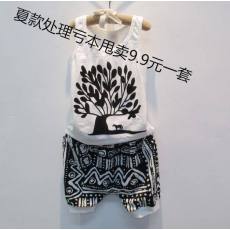 多可愛(ài)2014韓版童裝男童女童抽象畫(huà)背心短褲夏季新款套裝一件代發(fā)