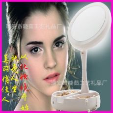 化妝鏡帶燈可折疊臺式儲(chǔ)物創(chuàng)意書桌面公主少女心宿舍梳妝鏡子